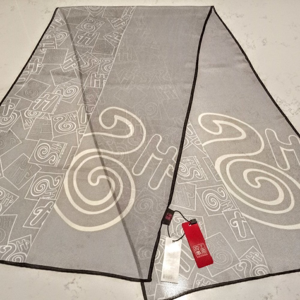 Story in Shanghai Grey Signature Oblong Silk Scarf